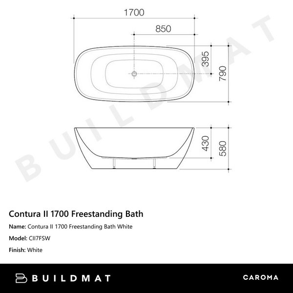 Caroma Contura II 1700 Freestanding Bath White