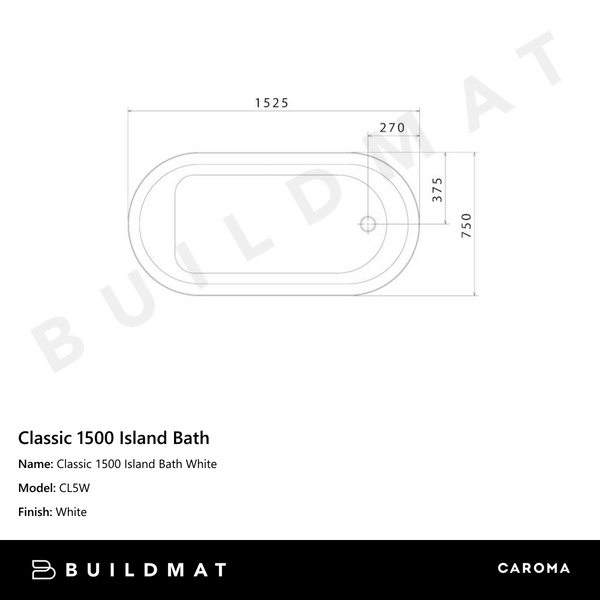 Caroma Classic 1500 Island Bath White