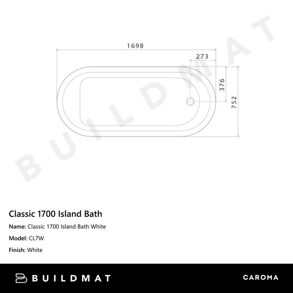 Caroma Classic 1700 Island Bath White