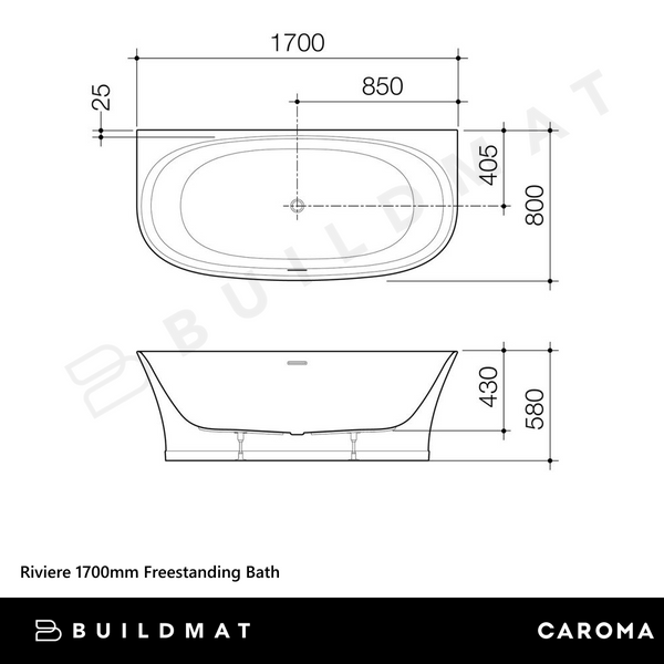 Caroma Riviere 1700mm Freestanding Bath Matte White