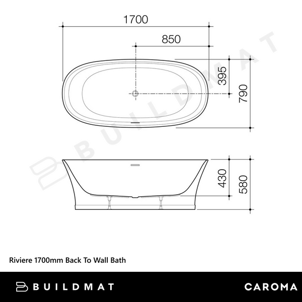 Caroma Riviere 1700mm Back To Wall Bath Matte White
