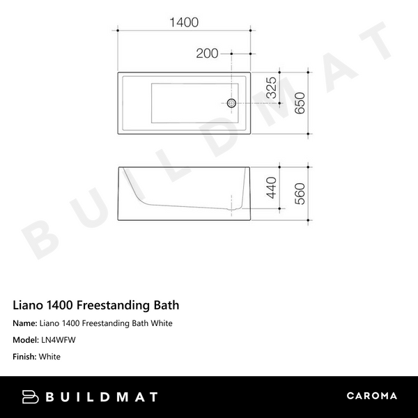Caroma Liano 1400 Freestanding Bath White