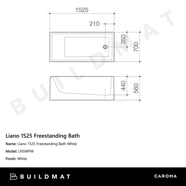 Caroma Liano 1525 Freestanding Bath White