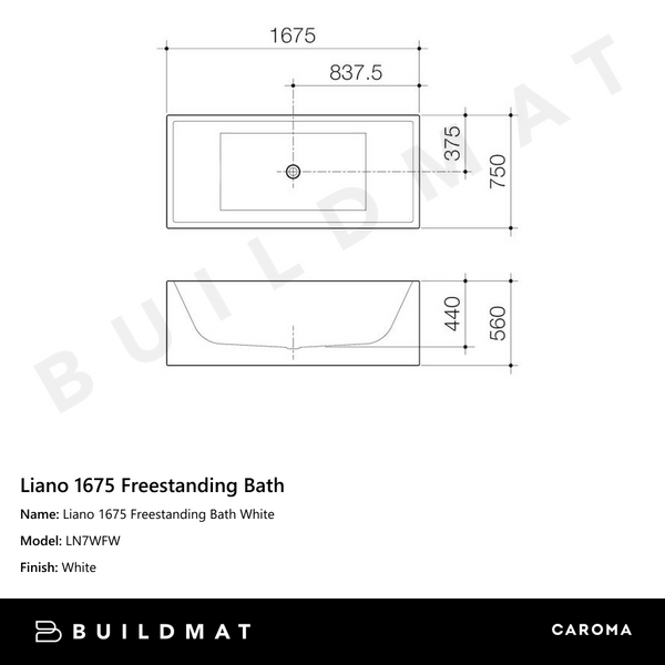 Caroma Liano 1675 Freestanding Bath White