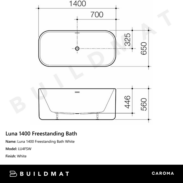 Caroma Luna 1400 Freestanding Bath White