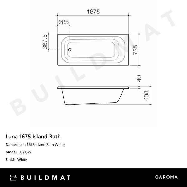 Caroma Luna 1675 Island Bath White