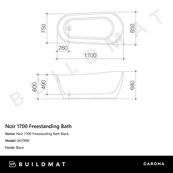 Caroma Noir 1700 Freestanding Bath Black