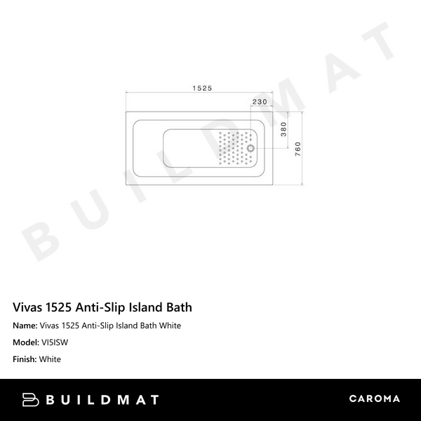 Caroma Vivas 1525 Anti-Slip Island Bath White