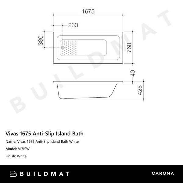 Caroma Vivas 1675 Anti-Slip Island Bath White