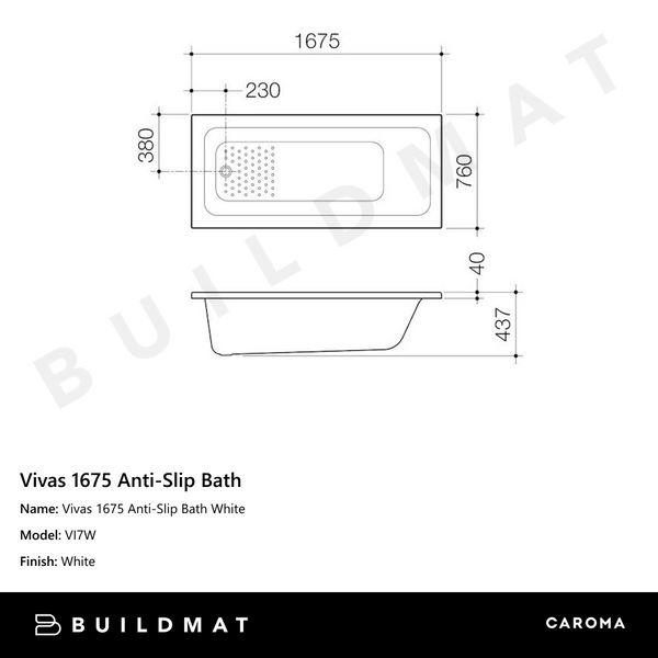 Caroma Vivas 1675 Anti-Slip Bath White