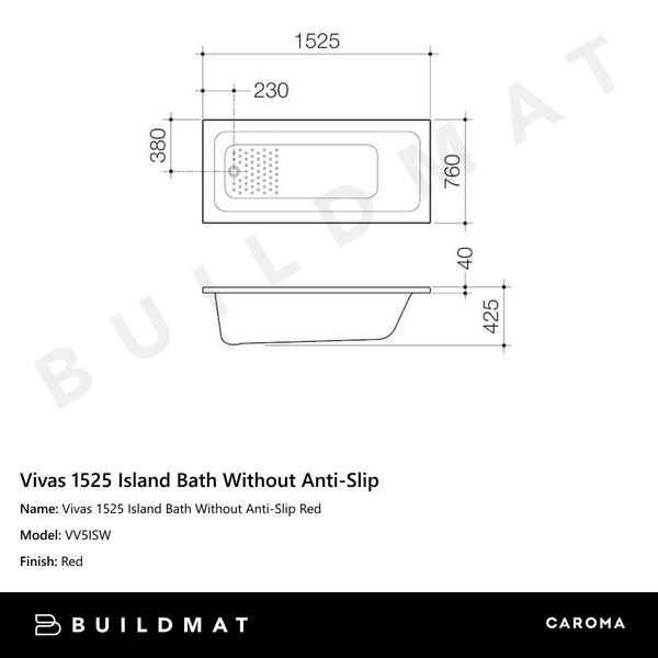 Caroma Vivas 1525 Island Bath Without Anti-Slip White