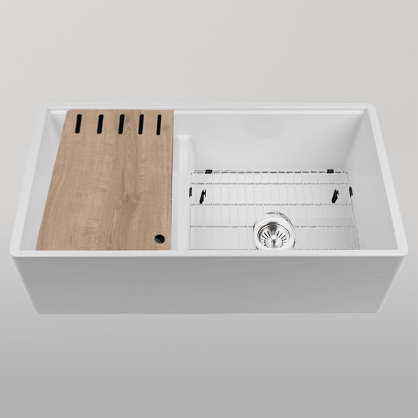 Chambord Legrande Large Single And A Half Bowl Reversible Fireclay White