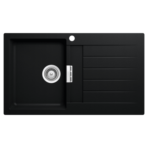 Schock Signus Puro Single Left Hand Bowl And Drainer 1 Tap Hole Black