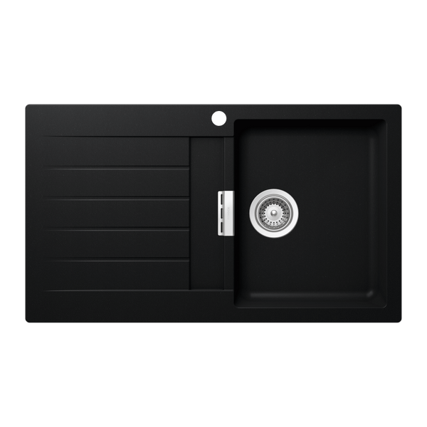 Schock Signus Puro Single Right Hand Bowl And Drainer 1 Tap Hole Black