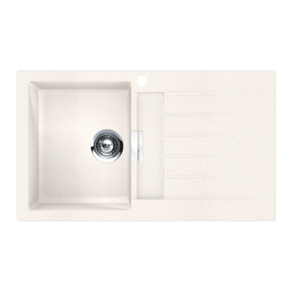 Schock Signus Polaris Single Left Hand Bowl And Drainer 1 Tap Hole White