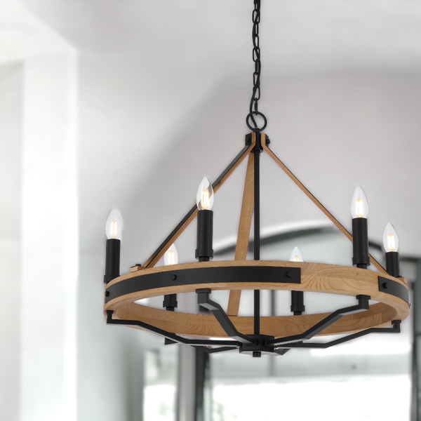 Telbix Darien 6 Light Pendant Ash Wood