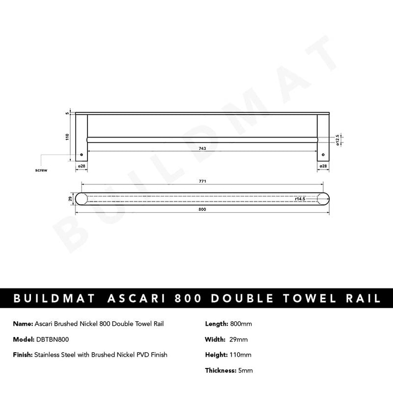 Ascari Brushed Nickel 800 Double Towel Rail