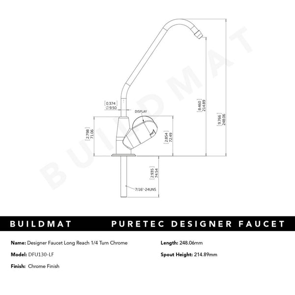 Puretec Designer Faucet Long Reach 1/4 Turn Chrome Filter Tap Lead Free