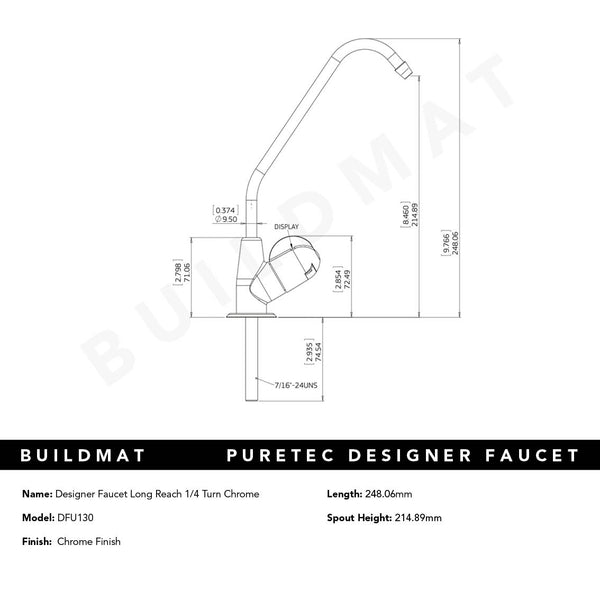 Puretec Designer Faucet Long Reach 1/4 Turn Chrome Filter Tap