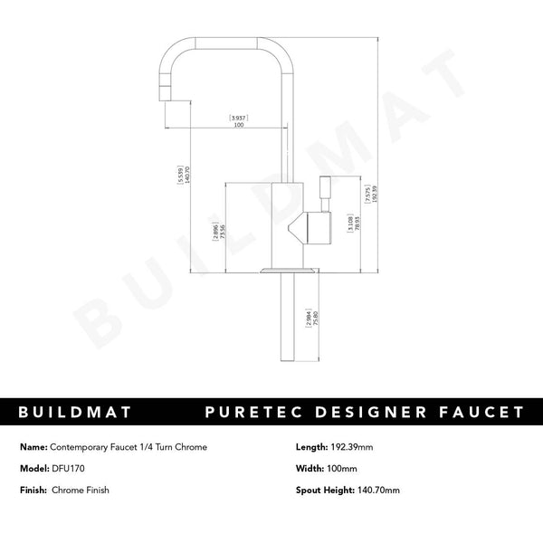 Puretec Contemporary Faucet 1/4 Turn Chrome Filter Tap