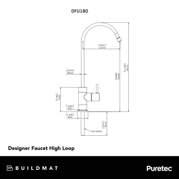 Puretec Designer Faucet High Loop 1/4 Turn Chrome Filter Tap Lead Free