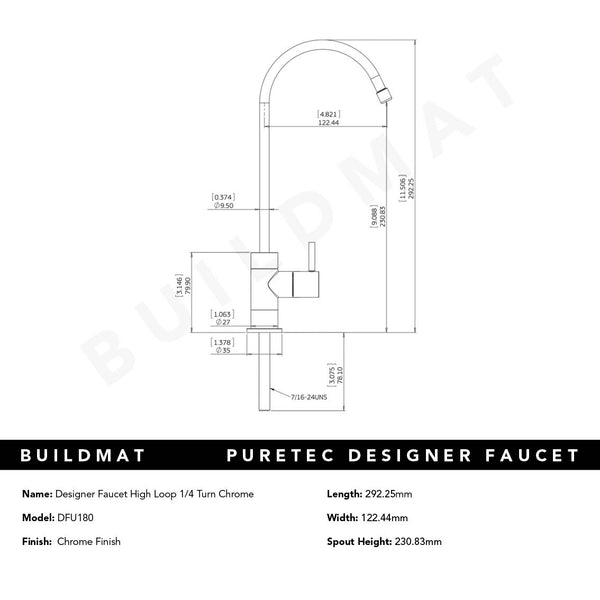 Puretec Designer Faucet High Loop 1/4 Turn Chrome Filter Tap