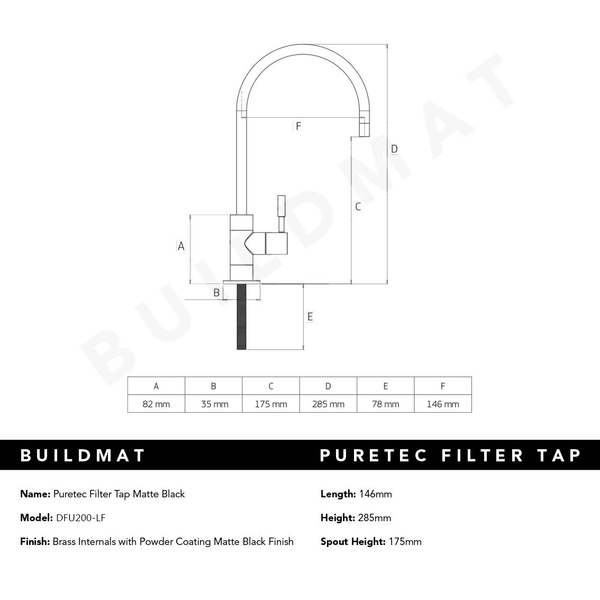 Puretec Filter Tap Matte Black Lead Free