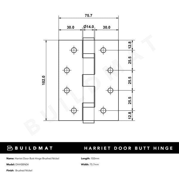 Alma Harriet Door Butt Hinge Brushed Nickel