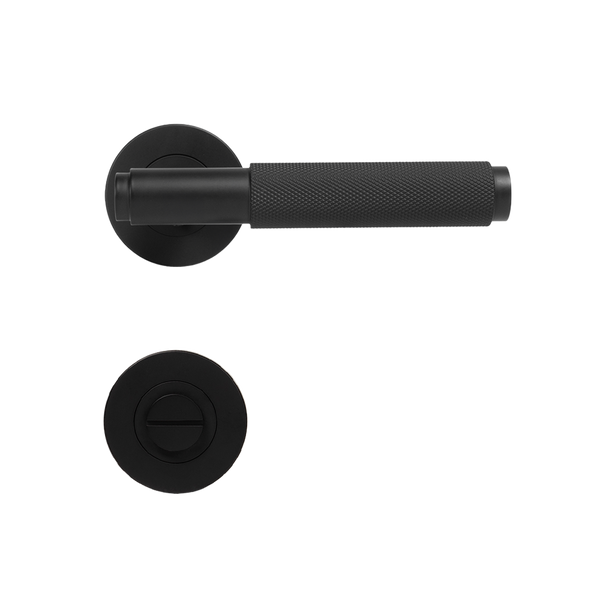 Alma Matte Black Door Handle Knurled with Linear Lock Set