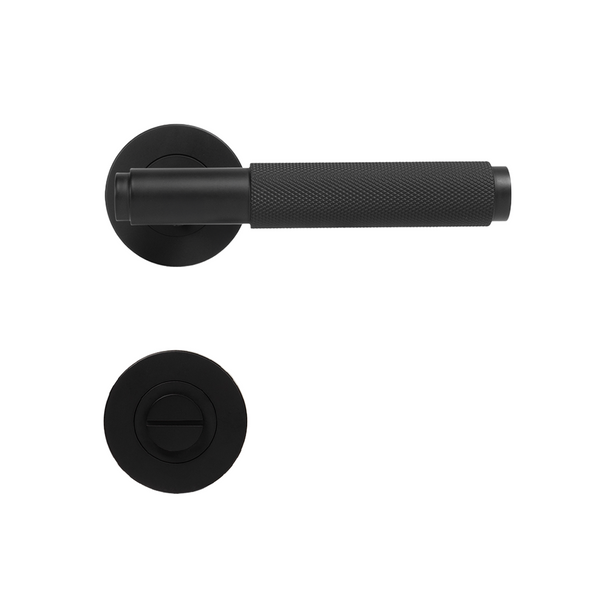 Alma Matte Black Door Handle Knurled with Linear Lock Set