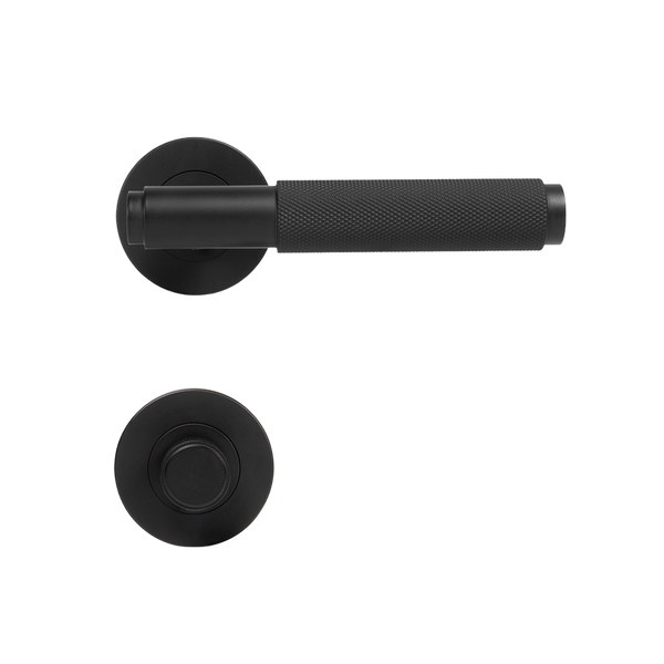 Alma Matte Black Door Handle Knurled with Linear Lock Set