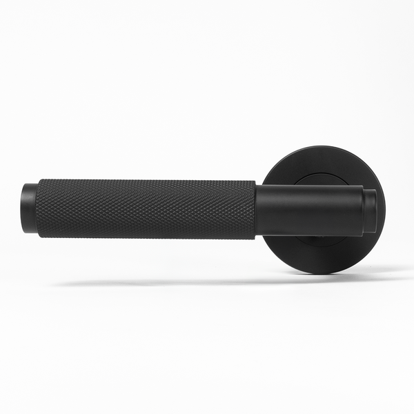 Alma Matte Black Door Handle Knurled with Linear Lock Set