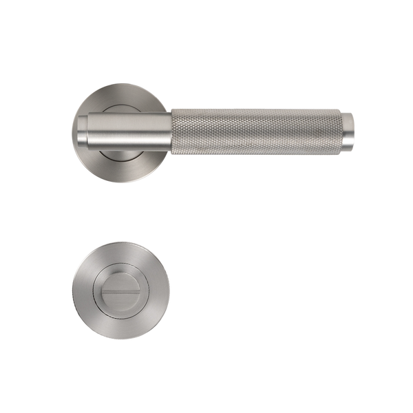 Alma Brushed Nickel Door Handle Knurled with Linear Lock Set