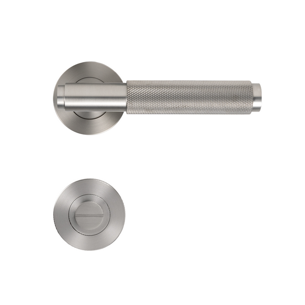 Alma Brushed Nickel Door Handle Knurled with Linear Lock Set