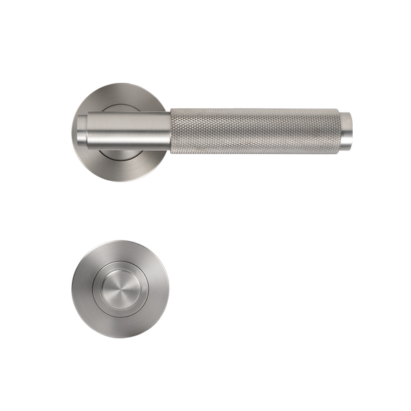 Alma Brushed Nickel Door Handle Knurled with Linear Lock Set