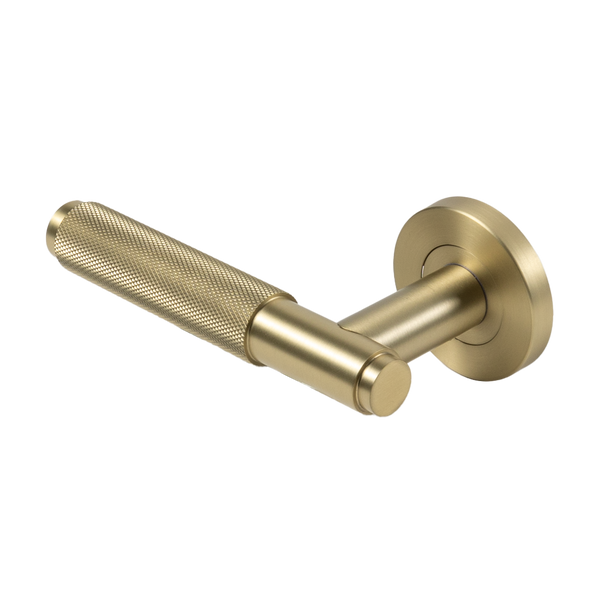 Alma Ivan Door Handle Knurled Brushed Brass Gold