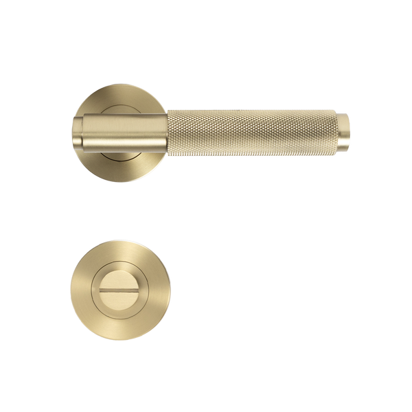 Alma Brushed Brass Gold Knurled Door Handle with Linear Lock Set