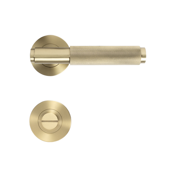 Alma Brushed Brass Gold Knurled Door Handle with Linear Lock Set