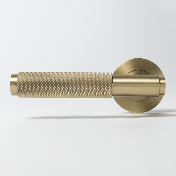 Alma Brushed Brass Gold Knurled Door Handle with Linear Lock Set