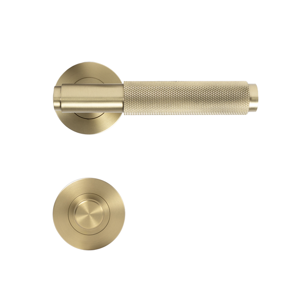 Alma Brushed Brass Gold Knurled Door Handle with Linear Lock Set