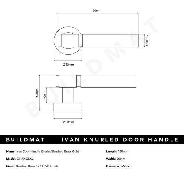 Alma Ivan Door Handle Knurled Brushed Brass Gold