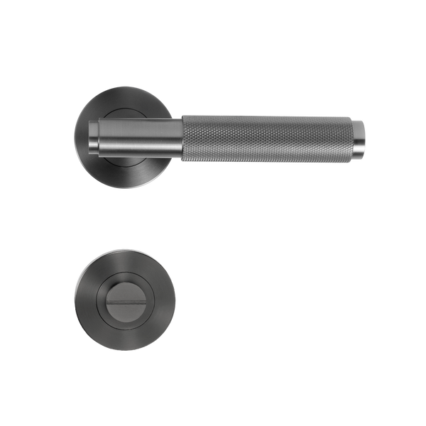 Alma Brushed Gunmetal Door Handle Knurled with Linear Lock Set