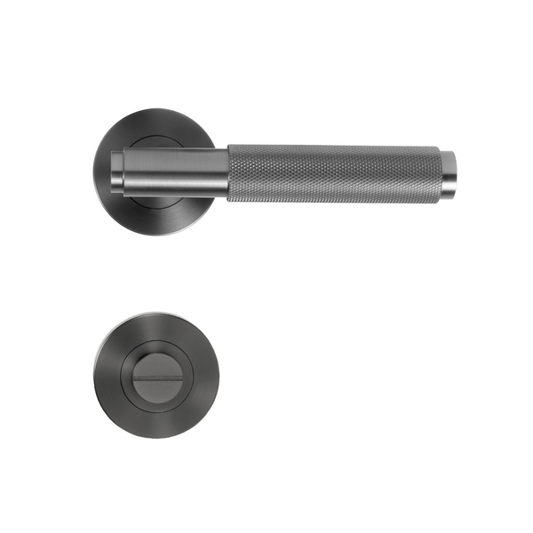 Alma Brushed Gunmetal Door Handle Knurled with Linear Lock Set