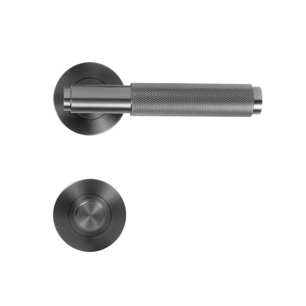 Alma Brushed Gunmetal Door Handle Knurled with Linear Lock Set