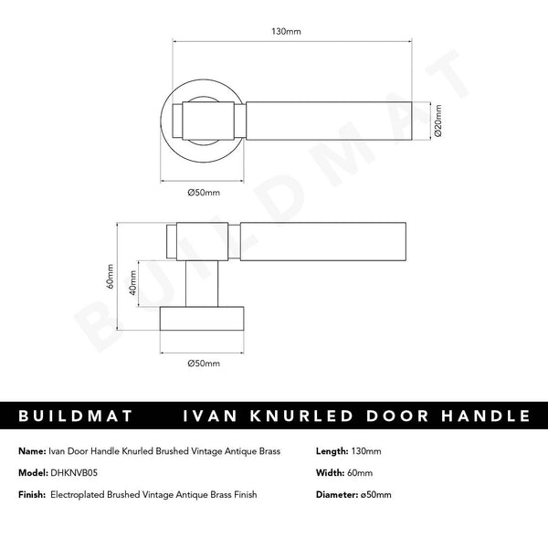 Alma Ivan Door Handle Knurled Brushed Vintage Antique Brass