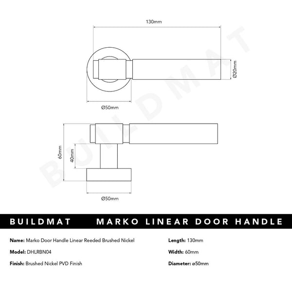 Alma Marko Door Handle Linear Reeded Brushed Nickel