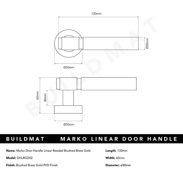 Alma Marko Door Handle Linear Reeded Brushed Brass Gold