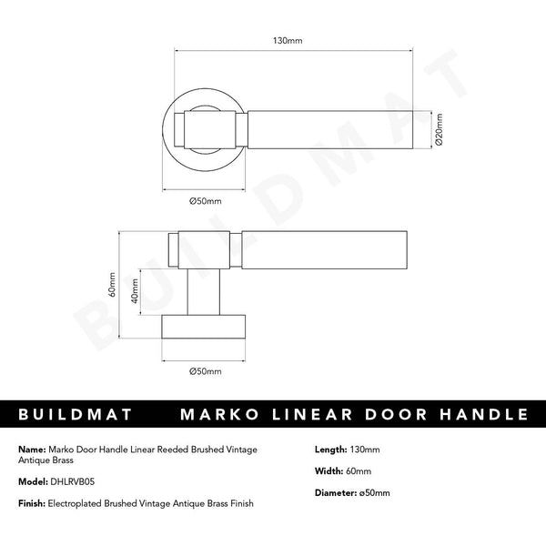 Alma Marko Door Handle Linear Reeded Brushed Vintage Antique Brass