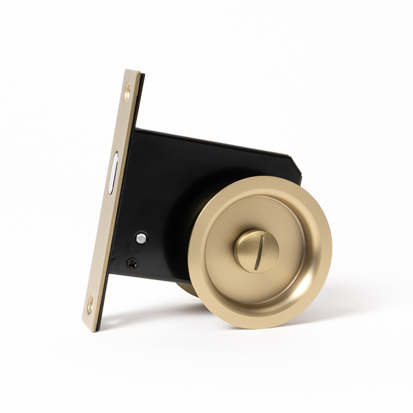 Alma Cam Cavity Sliding Door Lock Brushed Brass Gold