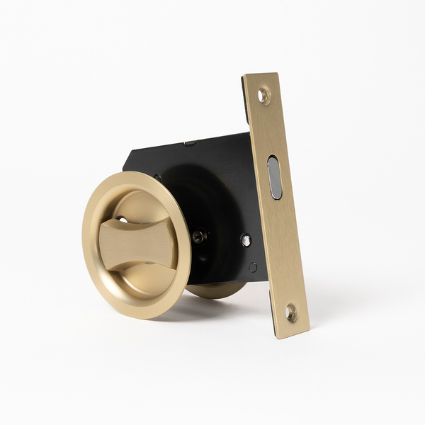 Alma Cam Cavity Sliding Door Lock Brushed Brass Gold